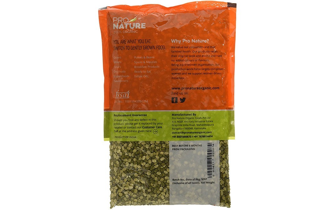 Pro Nature Organic Moong Green Split   Pack  500 grams